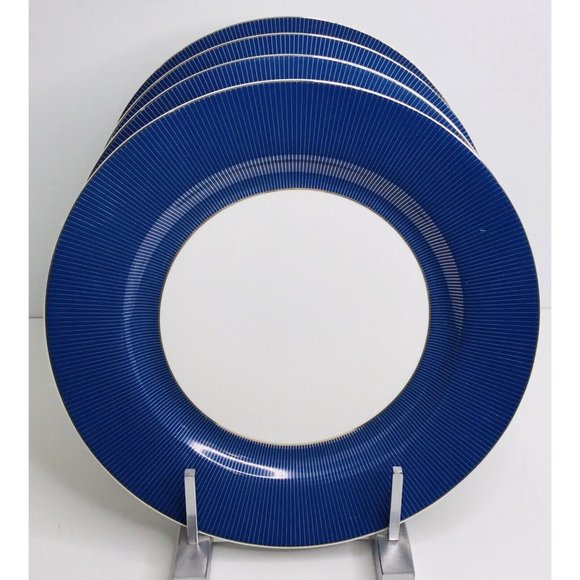 4 Dinner Plates Grace s Teaware Elegant White Blue Gold Stripes 10” New